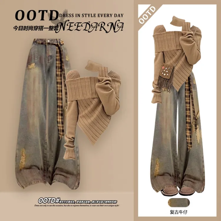 秋冬季韩系独特美拉德上衣裤子套装2025新款气质一整套ootd穿搭