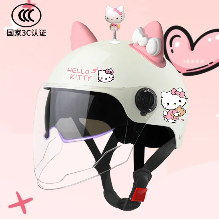 3C新国标可爱电动车头盔半盔男女夏季防晒安全帽四季通用kt猫挡风