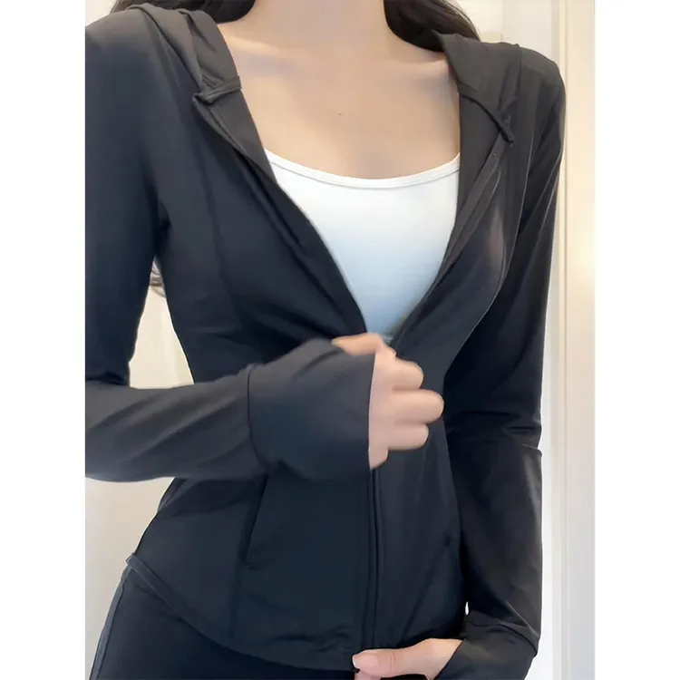 黑色修身防晒衣女2025新款夏季女款冰丝防晒衫瑜伽服上衣短款外套