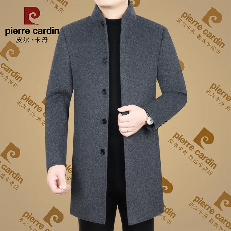 双面呢毛呢大衣男中长款加厚可脱卸内胆皮尔卡丹男装秋冬爸爸立领