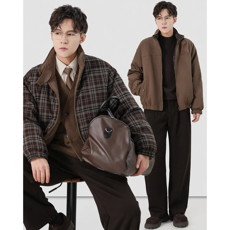 二八先生一衣两穿短款羽绒服夹克男士冬季立领宽松保暖白鸭绒外套