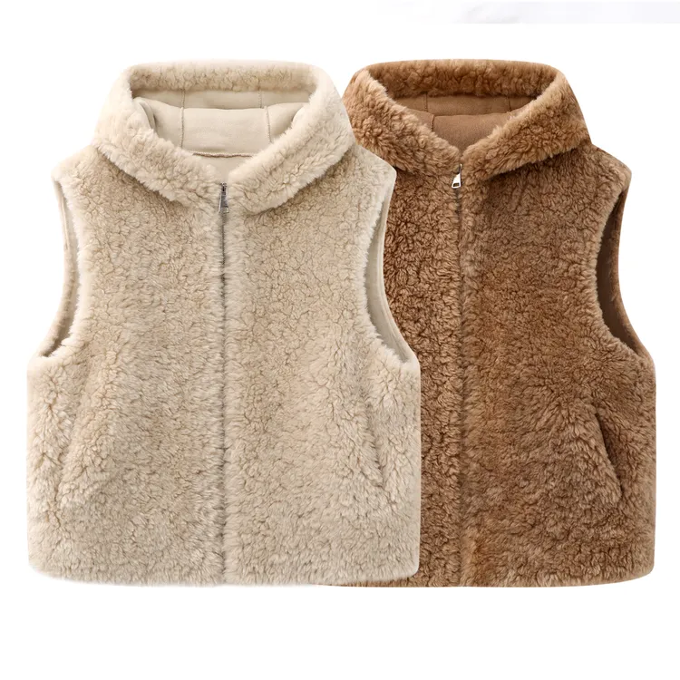 【奶芙】连帽毛毛马甲背心女秋冬新款休闲百搭宽松无袖外套THH