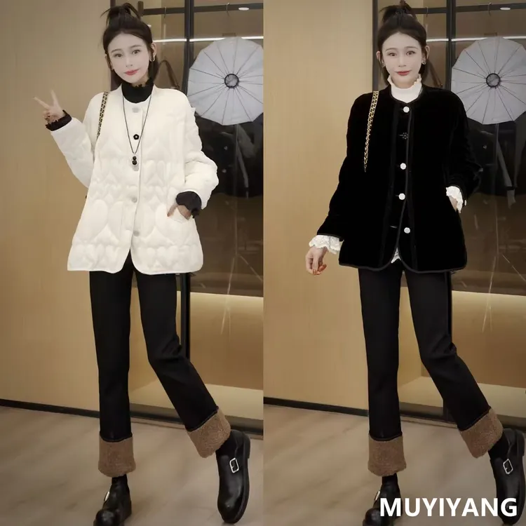 【绒缀】独特超好看花扣真丝丝绒高定棉衣外套 衣长70 25-593#