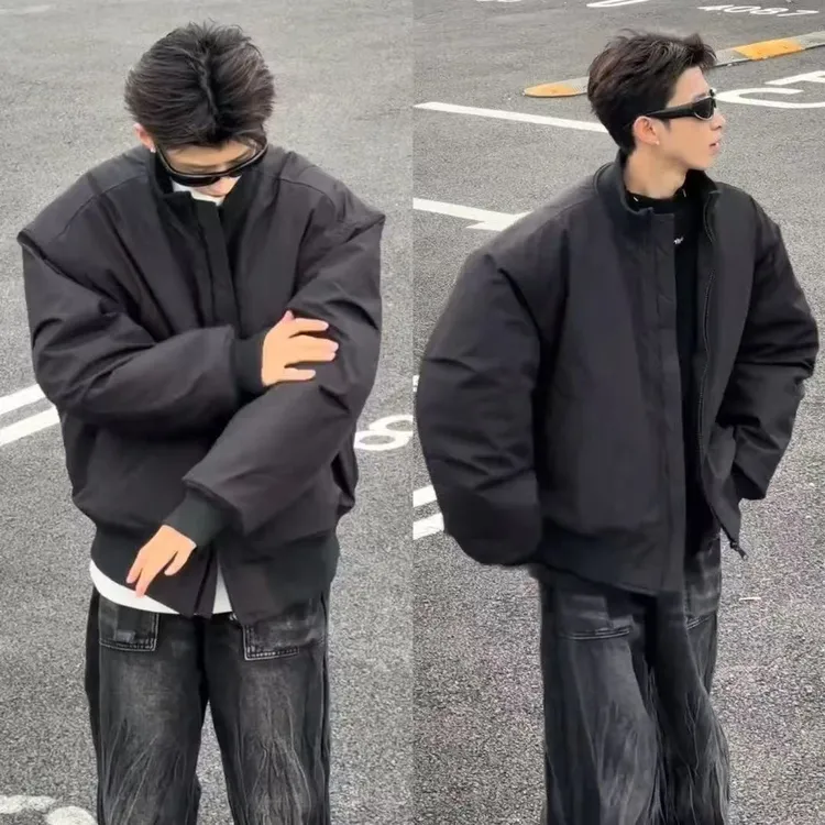 美式街头廓形蝙蝠袖飞行员外套冬季痞帅立领休闲百搭外套夹克外套