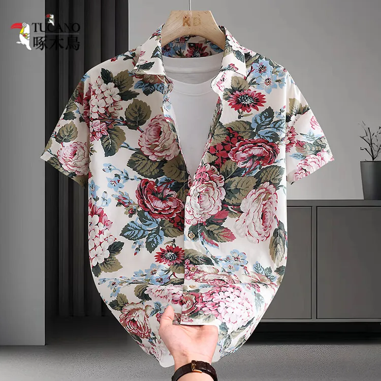 啄木鸟主推印花短袖潮流百搭衬衫男士通勤