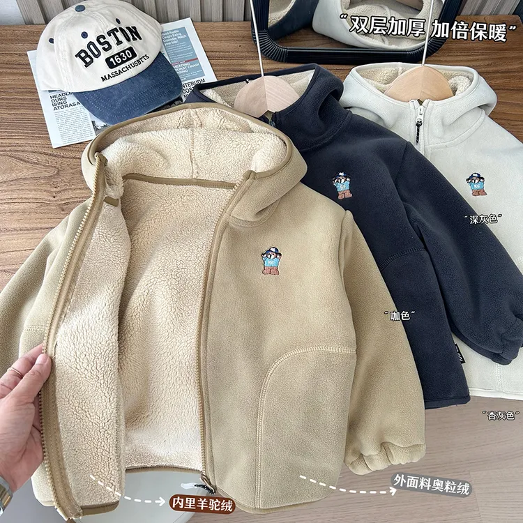 童装男童摇粒绒棉衣春秋季新款儿童加绒加厚保暖羊驼绒棉袄冬装潮