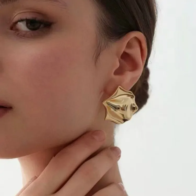 黄铜耳饰 玫瑰花瓣项链小众设计高级重工感简约大气耳环套装