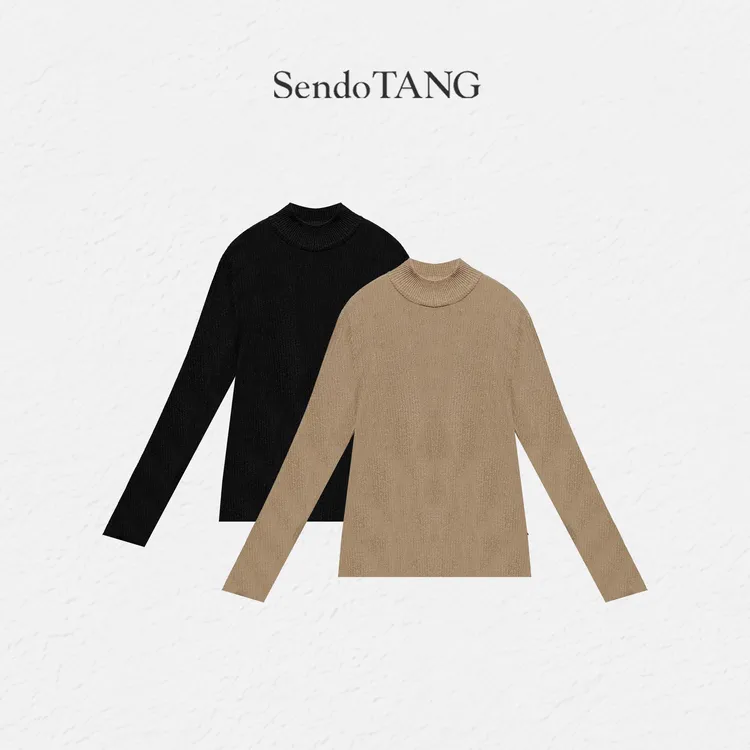 半高领修身内搭针织长袖上衣胖多女装高级感显瘦针织衫【浓巧慕斯】