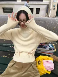 MONA 羊毛混绒纱 设计感小众高级连帽针织衫上衣女小个子春秋新款
