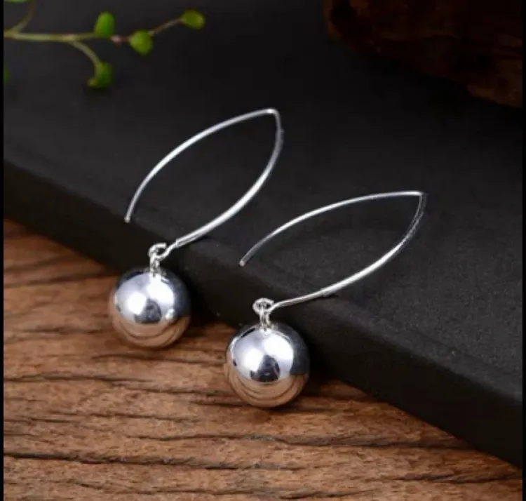 足银耳饰 足银990银精工有求必应卡12大珠子耳钩耳环0370