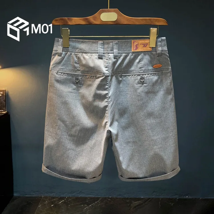 M01莫代尔弹力直筒休闲短裤高端夏季薄款五分裤条纹百搭男士中裤