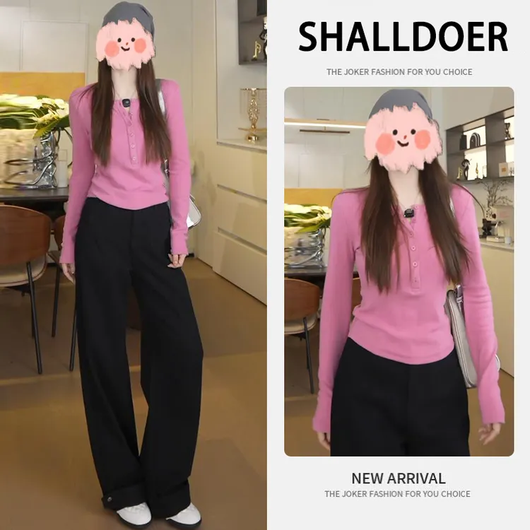 时尚显瘦慵懒风长袖针织衫女士2025秋季新款宽松阔腿牛仔裤两件套