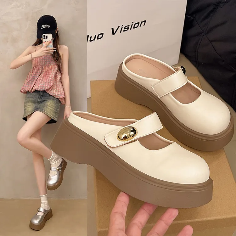 厚底增高跟包头半拖鞋女夏外穿2025新款配裙子一脚蹬勃肯鞋凉拖鞋