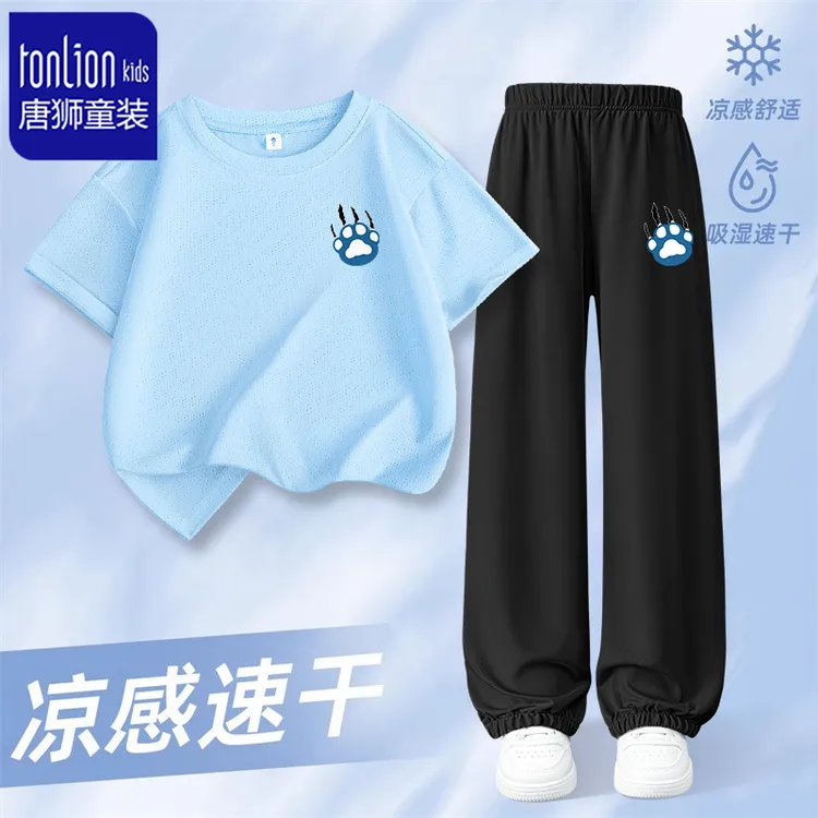 唐狮童装男童夏套装2025新款儿童速干半袖上衣男孩休闲冰感防蚊裤
