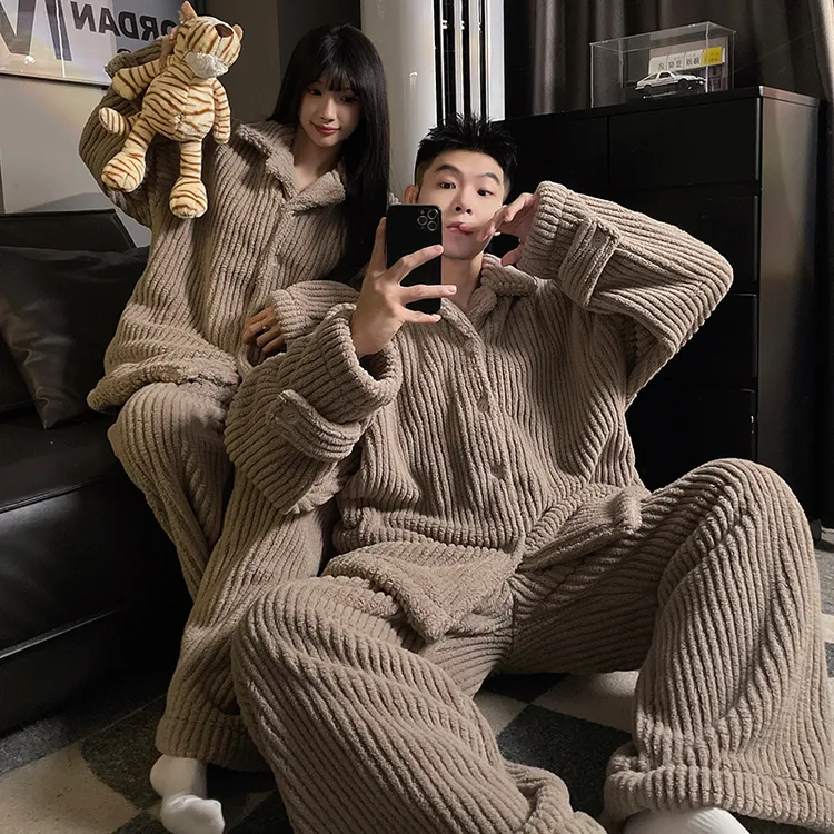 【新款上新】情侣睡衣女秋冬季珊瑚绒加厚加绒保暖男士青少年家居服