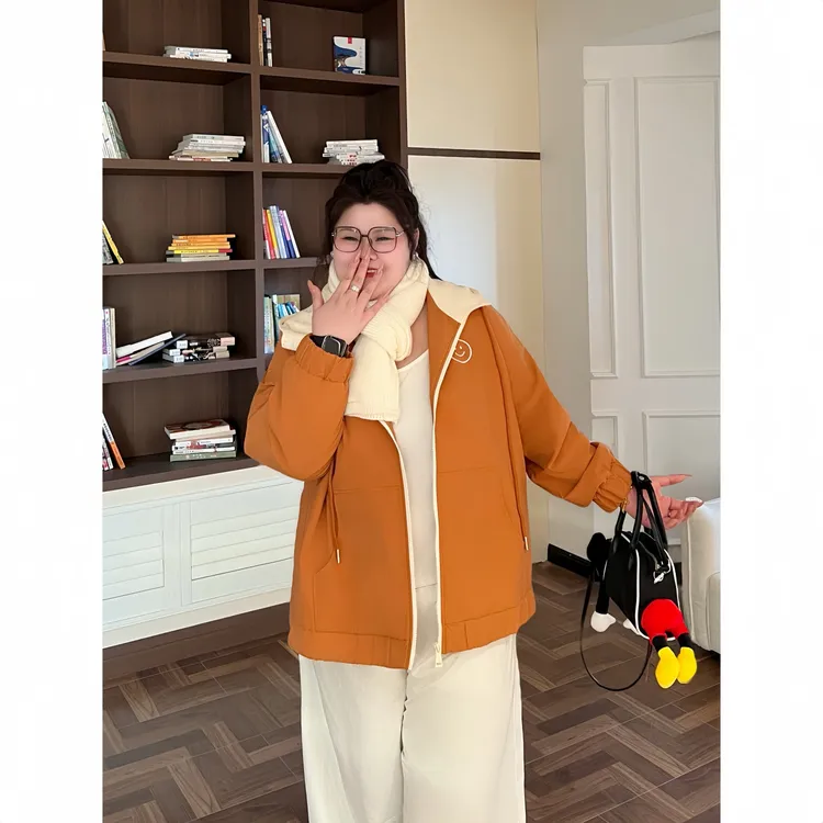 花契“酒漫诗行”大码女装冬季百搭200斤胖mm时尚休闲棉服15953-X