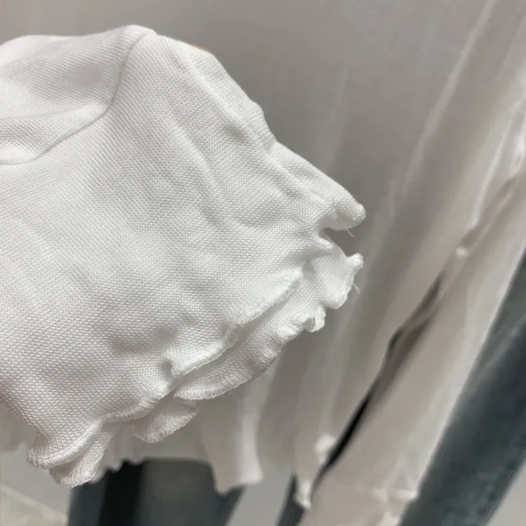 新款木耳边领花瓣袖软糯亲肤打底衫T恤套头上衣气质百搭