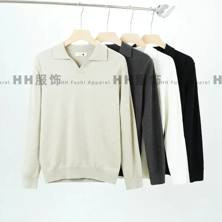【休闲小V领】秋冬款男士亲肤Polo领针织长袖纯色百搭打底衫毛衣