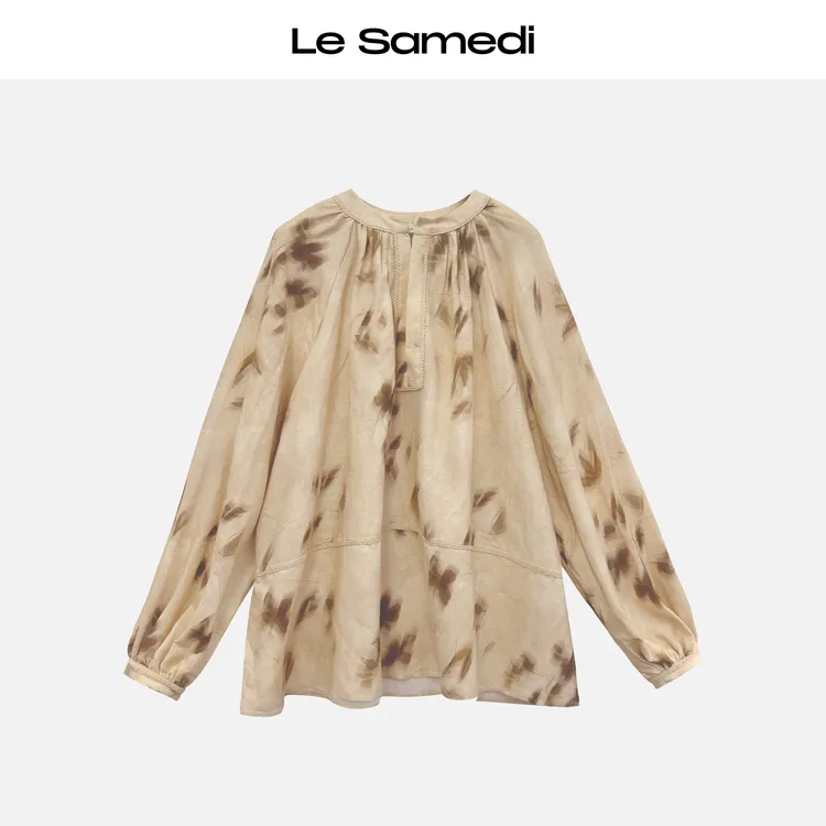 Le Samedi马油叶儿【落花惊雨】莫瑞系 丝麻感法式织带垂褶上衣