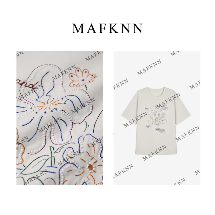 时尚休闲简约纯色百搭圆领刺绣短袖T恤MK12109