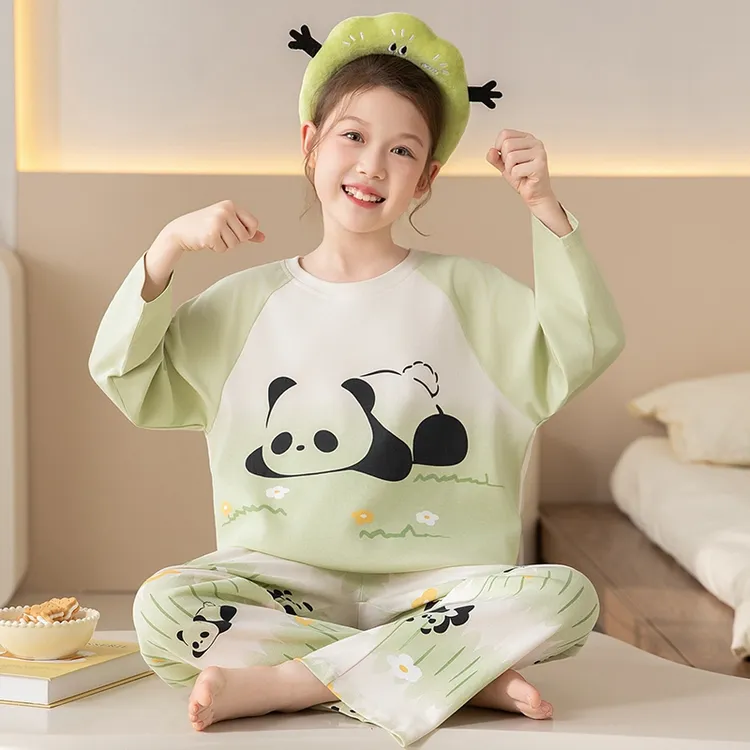 女童睡衣长袖长裤100%纯棉春秋季6-15岁儿童家居服中大童女孩薄款