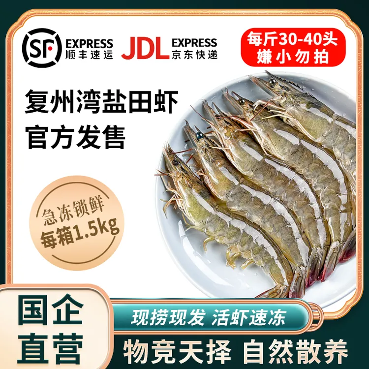 【大连盐业】国企直营正宗大连复洲湾盐田虾 约30-40头/每斤