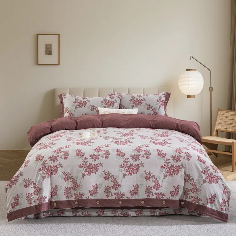 良品绘新款【临江仙-豆沙】100%全棉四件套母婴级A类清新淡雅柔软糯