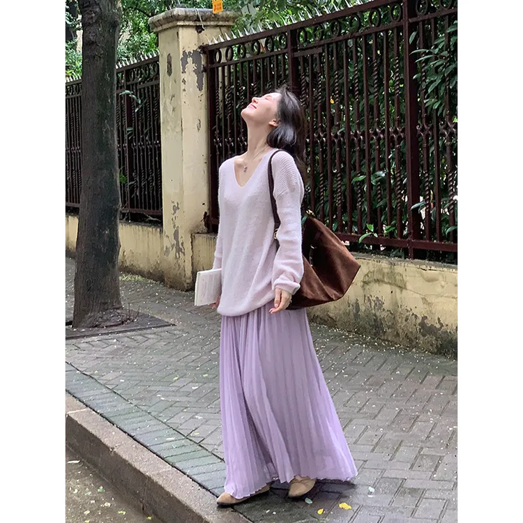秋装搭配穿搭一整套2025新款好看高级薄款针织衫套装半身裙两件套