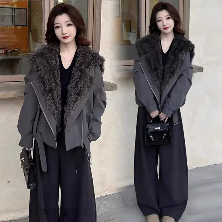 韩版大毛领设计短外套女2025冬季新款宽松百搭洋气保暖派克棉服潮