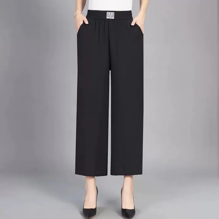 2025夏季新款时尚百搭裤子妈妈宽松显瘦九分休闲裤女士直筒阔腿裤