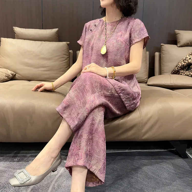 新中式国风套装2025夏季新款时尚宽松盘扣短袖上衣休闲裤两件套女