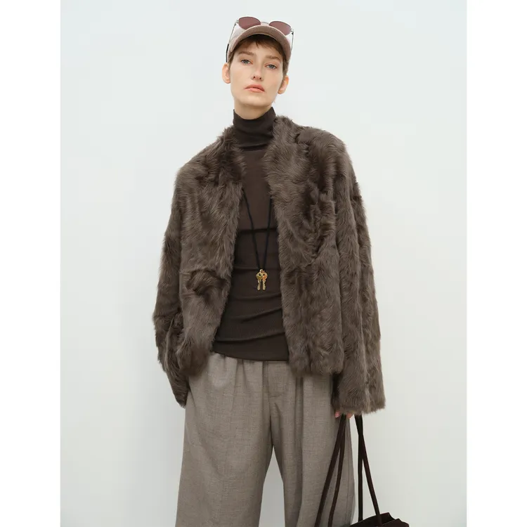 MSBEAST/野兽小姐软宝石小湖羊风无领短款皮毛一体外套丨漫雪拾光