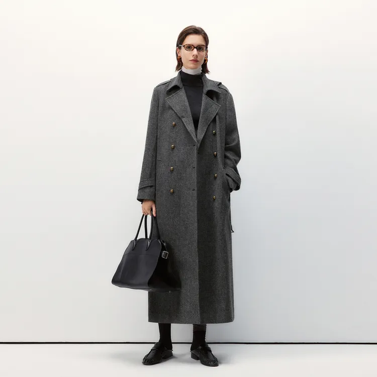 LYNEE【柏林生活】 翻领斜纹纯羊毛大衣女廓形毛呢外套LGD2FAW128