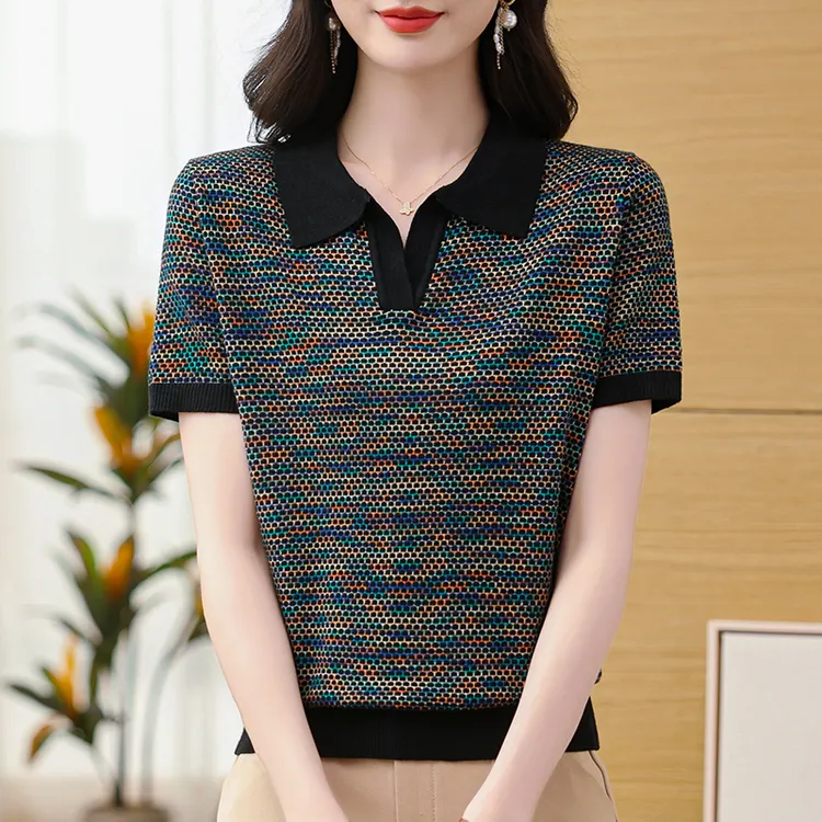 哥弟阿玛施正夏季桑蚕丝短袖t恤女翻领冰丝洋气POLO衫显瘦上衣薄