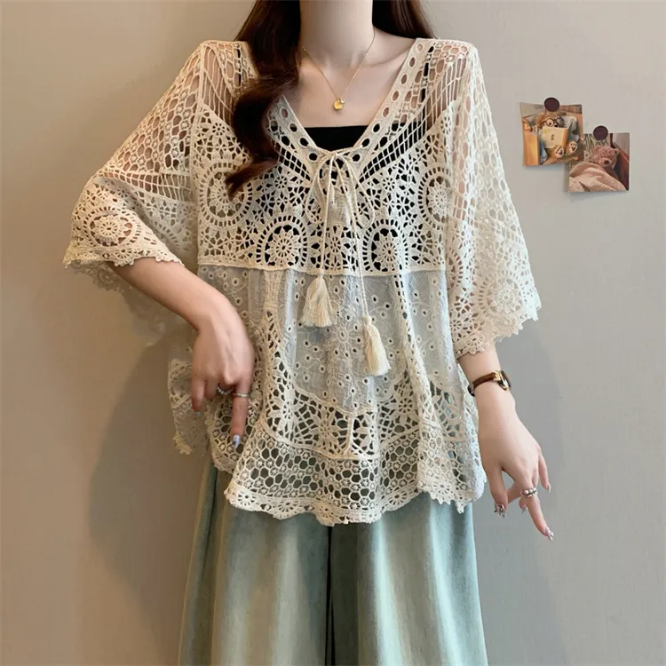 大码女装2025新款宽松气质镂空针织衫罩衫显瘦防晒上衣女时尚百搭