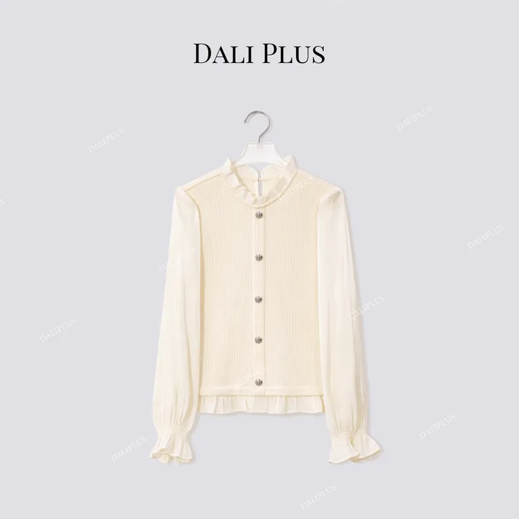DALI PLUS“针织拼接花边衬衫” 气质时髦通勤衬衫-D5MM3214-2