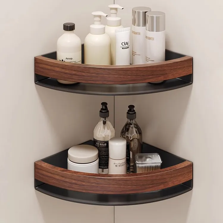 cmeo浴室卫生间置物架免打孔洗手间洗漱台卫生间胡桃木置物架锅盖