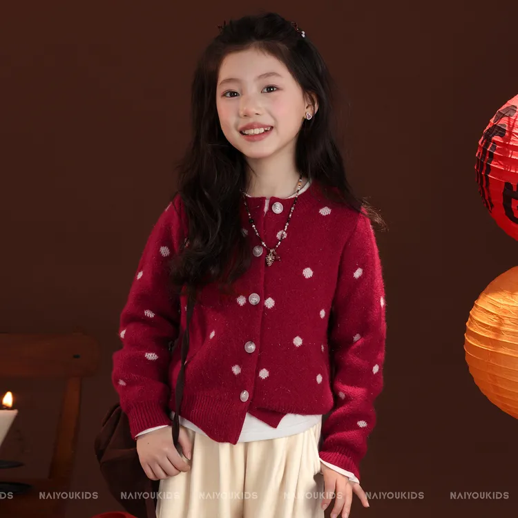 NAIYOUKIDS【红运点满】女童新年开衫毛衣冬季宝宝时髦针织衫Y6866