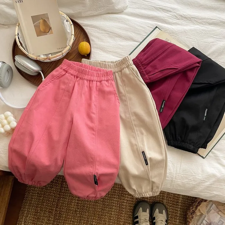 儿童工装裤2025春季新款纯棉吸汗裤子男女宝宝薄款休闲百搭束脚