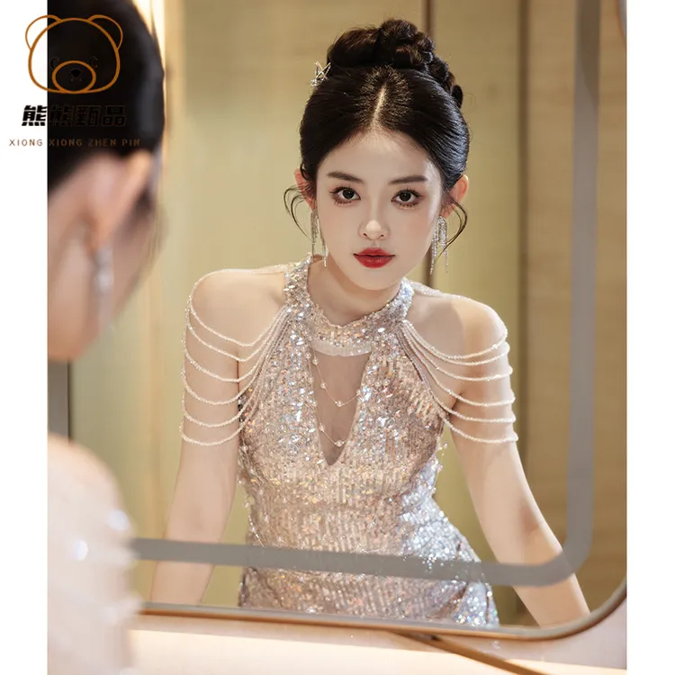 鱼尾晚礼服女宴会新款气质高端轻奢小众主持人订婚高级感绝美dz