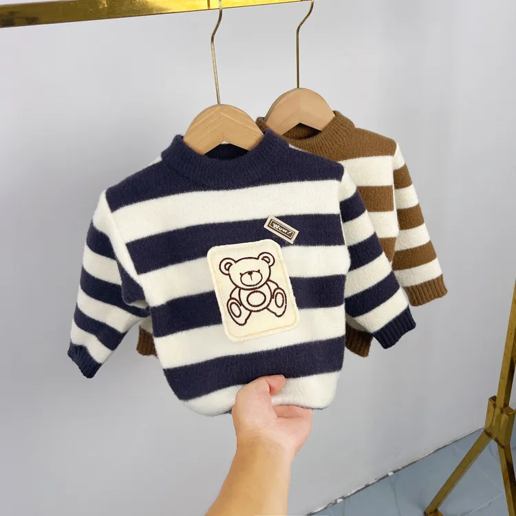 男童宝宝韩国绒针织毛衣套头秋冬加厚打底圆领线衣儿童新款针织衫