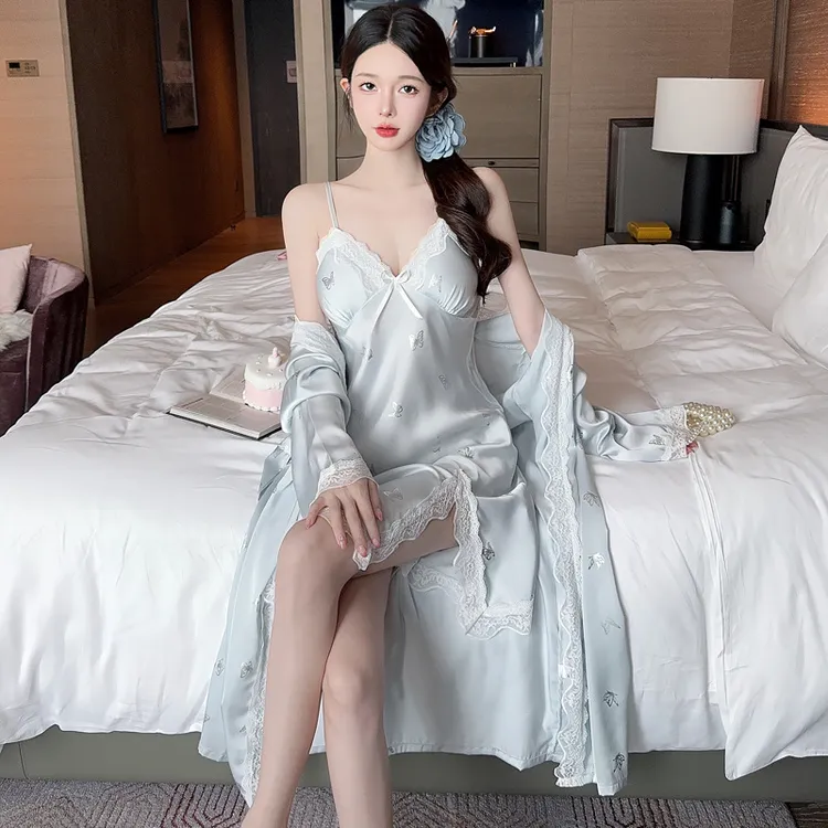 「银蝶流光」冰丝女士吊带睡裙春夏季新款睡衣薄款性感睡袍家居服