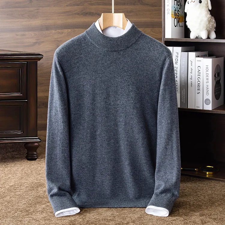 【加厚100%羊毛】半高领毛衣男秋冬新款加厚保暖男士打底羊毛衫