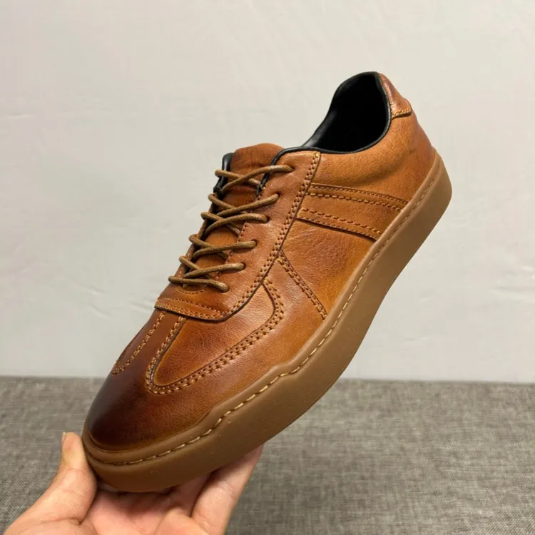 手工潮鞋男2025秋冬新款真皮德训复古休闲鞋男时尚透气牛皮板鞋男