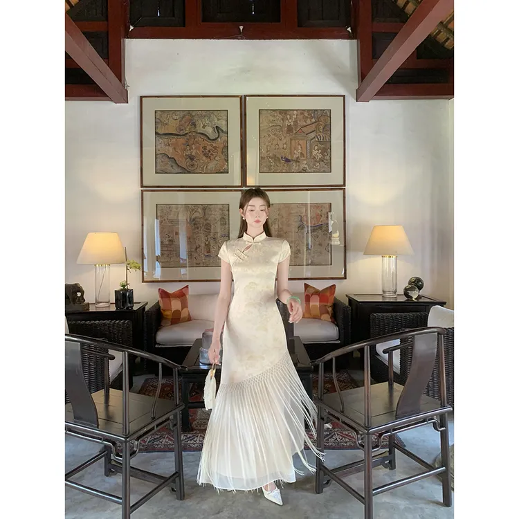 新中式国风EIA一尧关关雎鸠贵气千金旗袍连衣裙女夏气质长裙