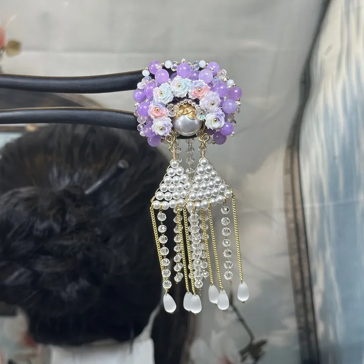 F096原创《紫烟》纯手工檀木发簪15公分古风簪子百搭简约发簪