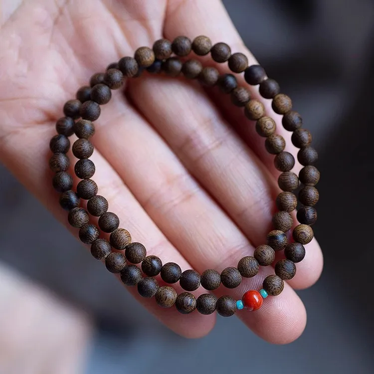 王菲同款沉香木质手串男女款 新中式 小米珠双圈叠戴念珠手串