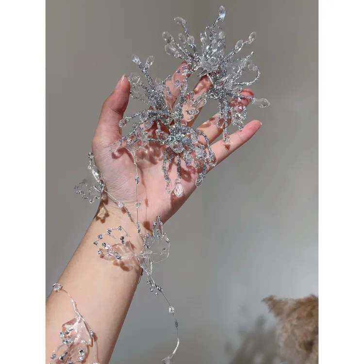 T7071新款超仙水凝水晶边夹新娘主纱婚纱头饰