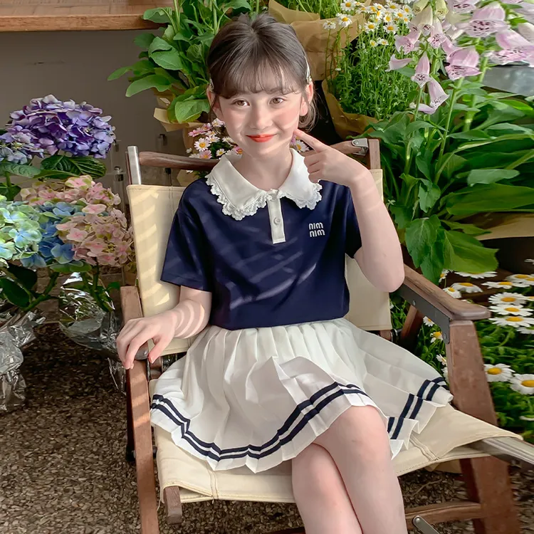 女童夏装套装2025新款洋气儿童夏季POLO衫短袖小女孩百褶裙两件套