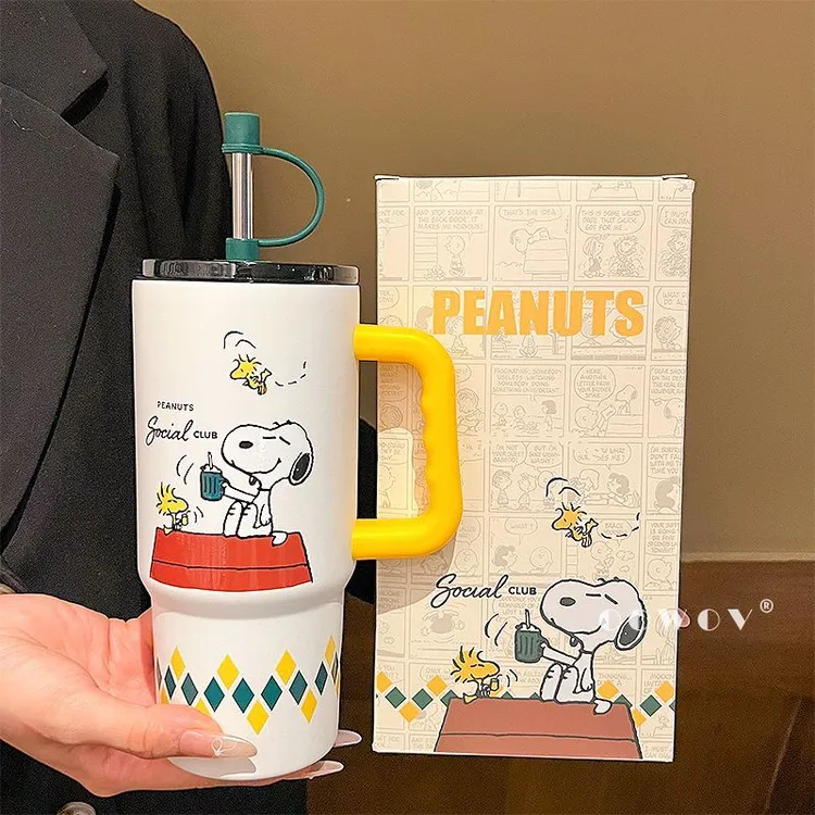 史.努比巨无霸保温杯女高颜值吸管杯便携大容量车载喝水杯子学生